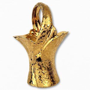 Elynor China 22K Gold Plated Handle Basket Style Vase 8.5” x 7” 1950’s